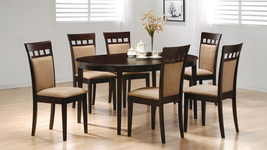 (image for) Gabriel 7-Piece Upholstered-Back Oval Extension Dining Set Cappuccino