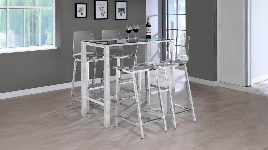 (image for) Tolbert 5-Piece Glass Top Bar Table Set with Acrylic Chairs Chrome
