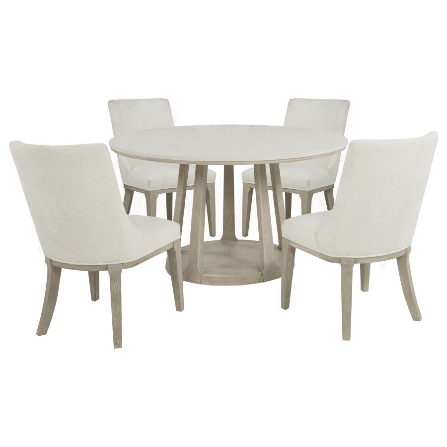 (image for) Lucaire 5-piece 54-inch Round Cultured Marble Dining Set Sandstone