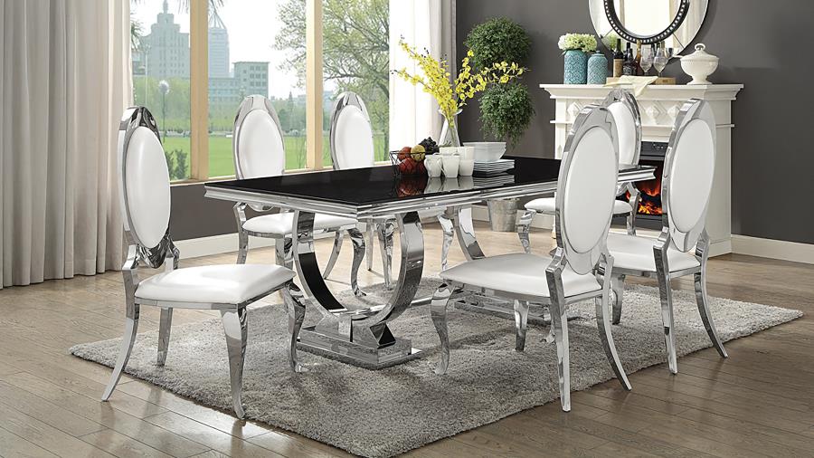 (image for) Antoine 7-piece Black Tempered Glass Dining Set Cream White Chairs
