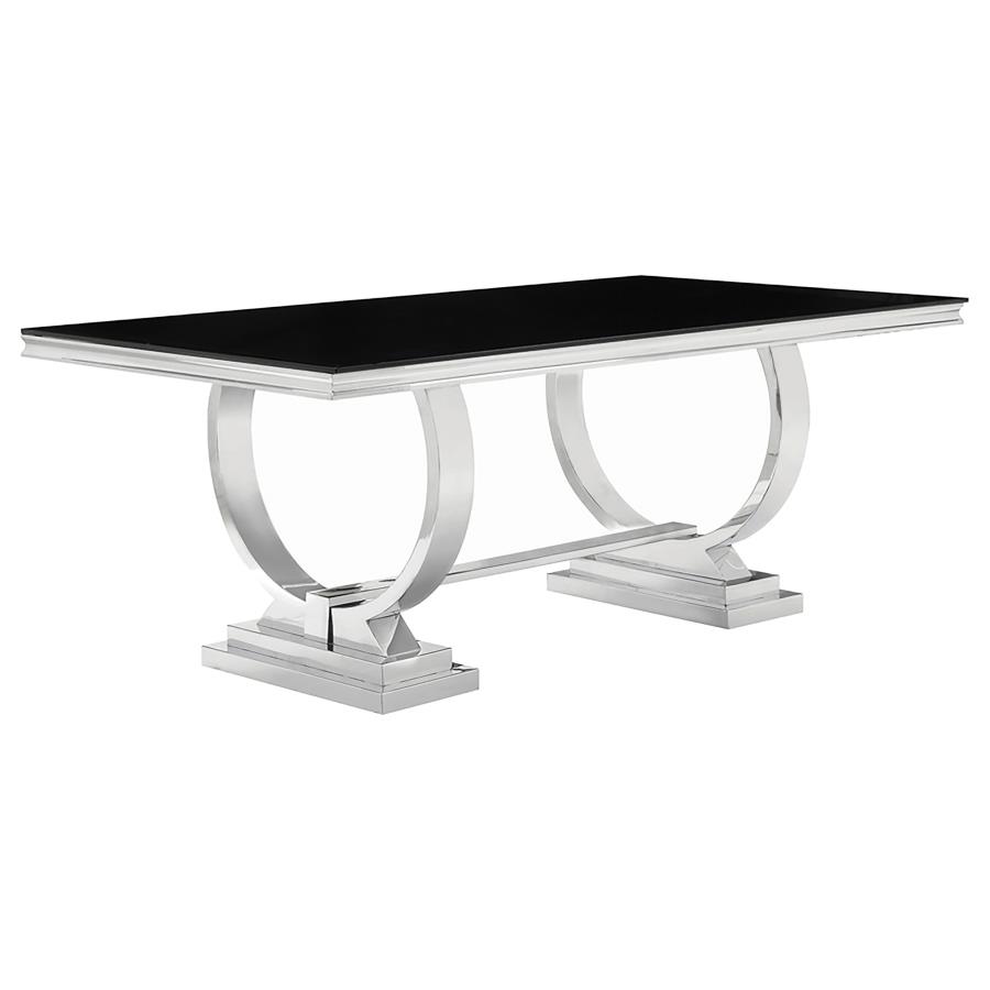 (image for) Antoine Rectangular Tempered Glass Twin Pedestal Dining Table Black