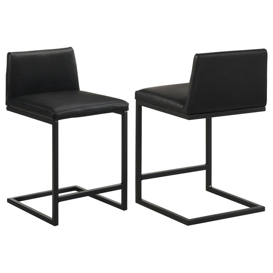 (image for) Vardon Genuine Leather Counter Height Chair Black (Set of 2)