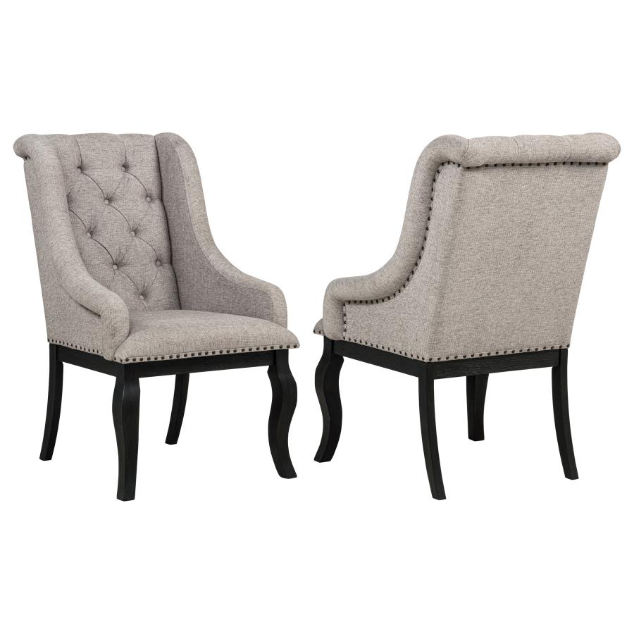 (image for) Phelps Upholstered Dining Arm Chair Tan Distressed Noir (Set of 2)
