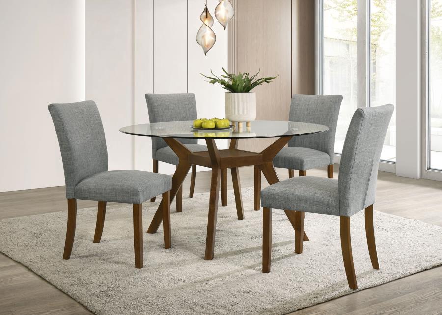 (image for) Paxton 5-Piece Round Glass Top Dining Set with Grey Parsons Chairs