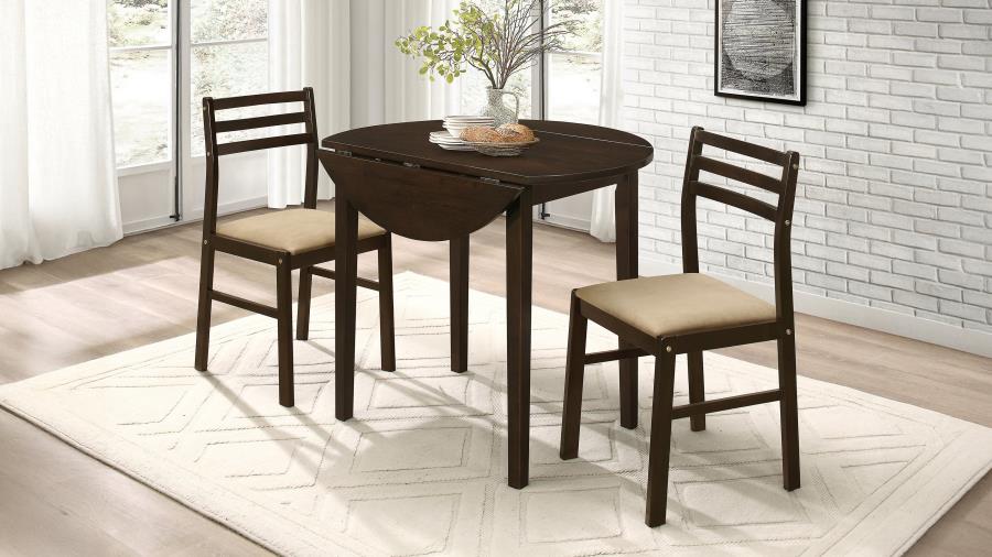 (image for) Bucknell 3-piece Round Drop Leaf Dining Table Set Cappuccino