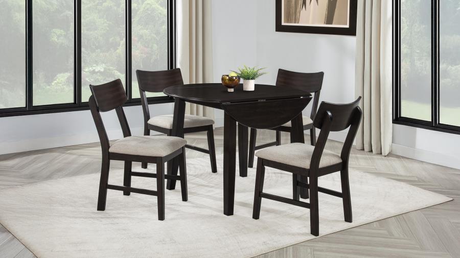 (image for) Catley 5-piece Round Drop Leaf Dining Table Set Dark Coffee