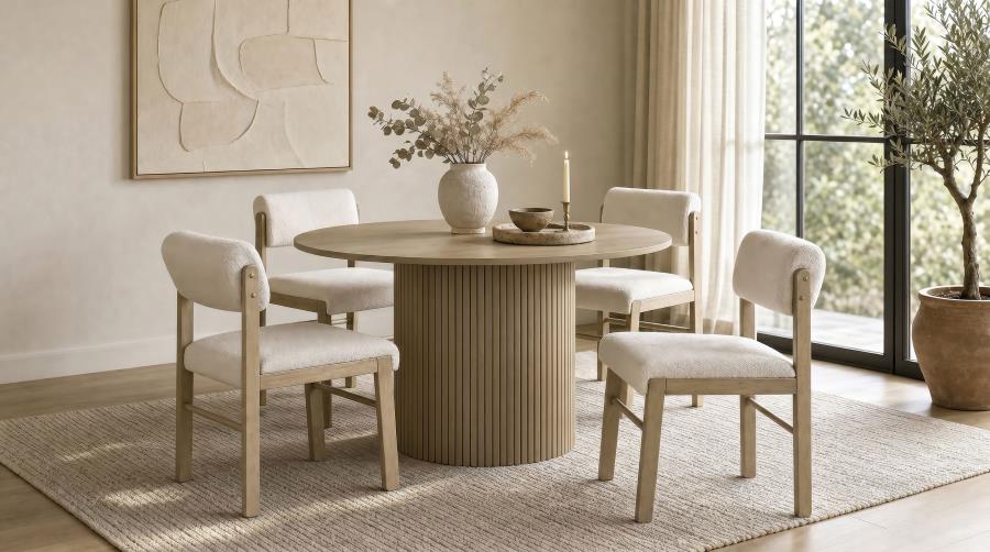 (image for) Hamlyn 5-piece Round Wood Dining Set Cream and Natural Oak