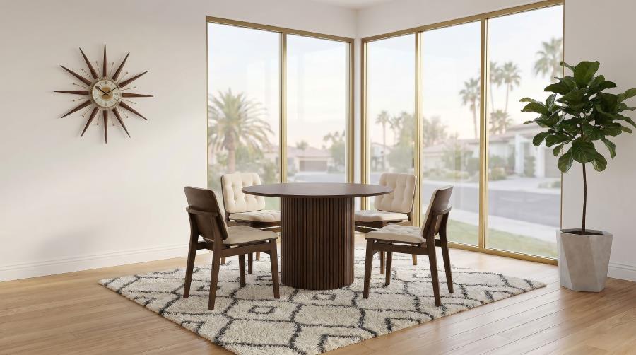 (image for) Hamlyn 5-piece Round Wood Dining Set Cream and Walnut
