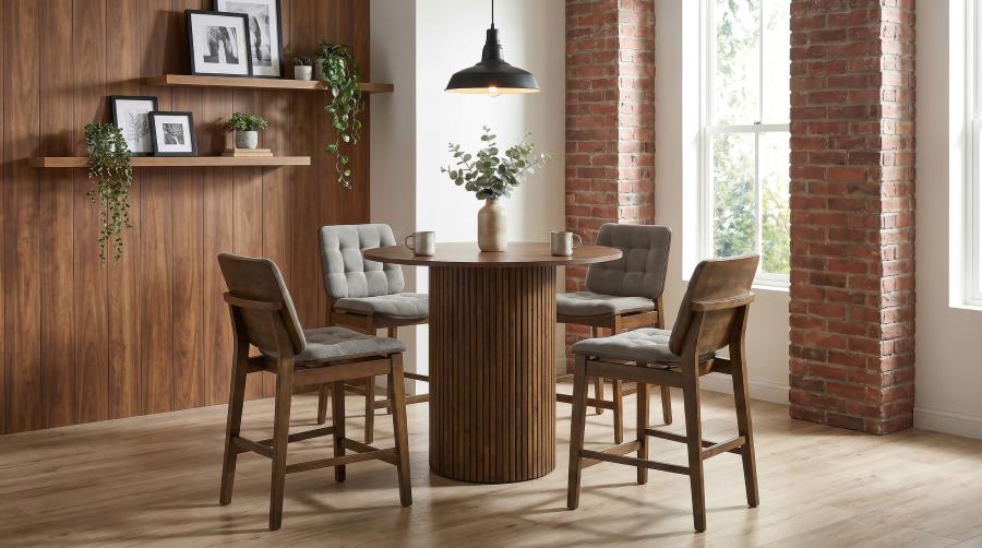 (image for) Hamlyn 5-piece Round Wood Counter Height Dining Set Grey and Walnut