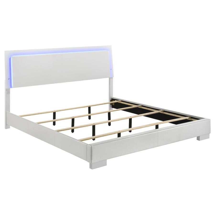 (image for) Felicity Wood Eastern King LED Panel Bed White High Gloss