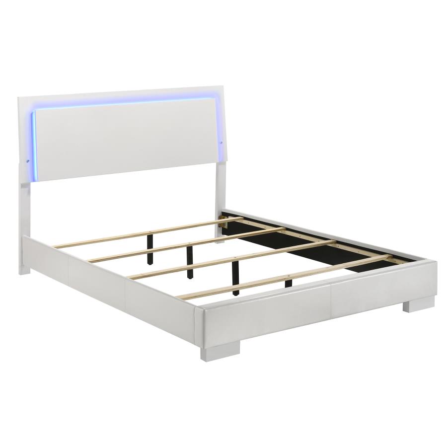 (image for) Felicity Wood Queen LED Panel Bed White High Gloss