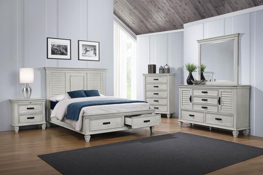 (image for) Franco 5-piece Eastern King Bedroom Set Distressed White