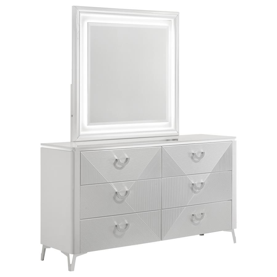 (image for) Cassia 6-drawer Dresser Cabinet with Mirror White High Gloss