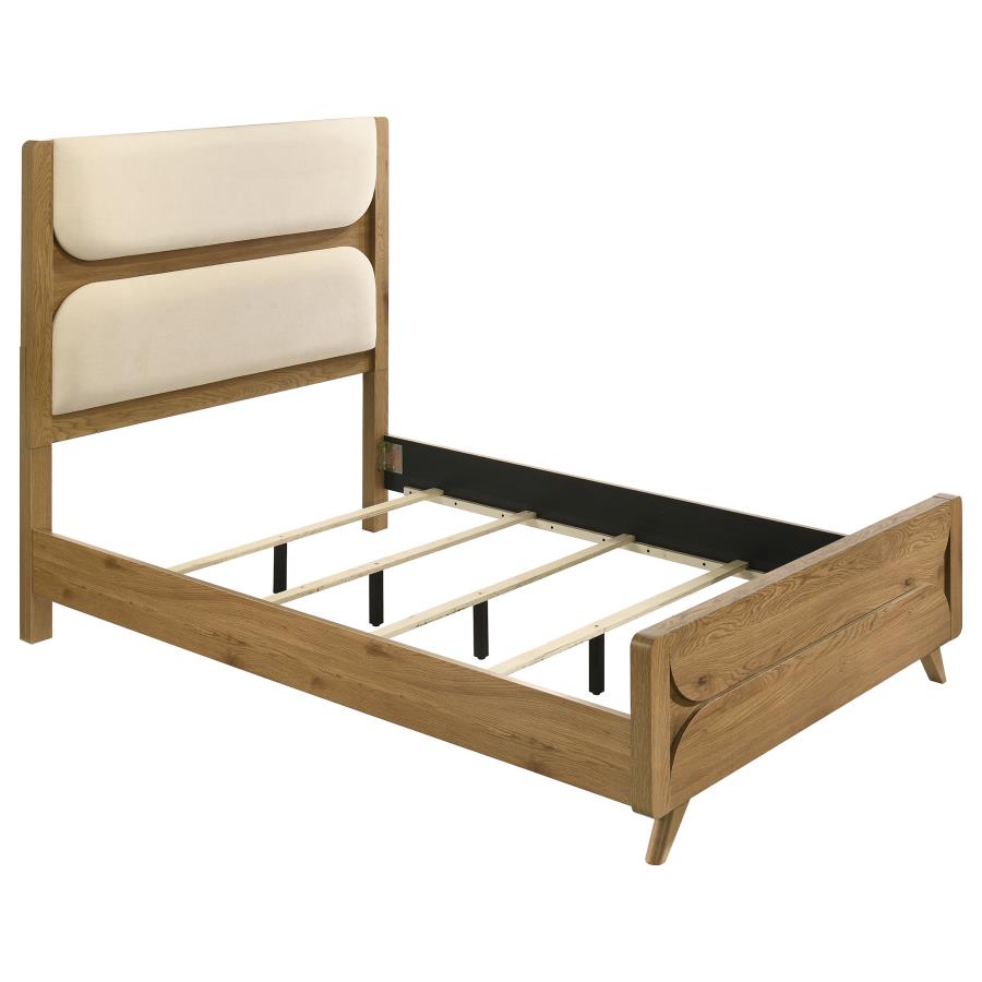(image for) Bennett Full Mid-Century Fabric Upholstered Panel Bed Light Oak and Cream