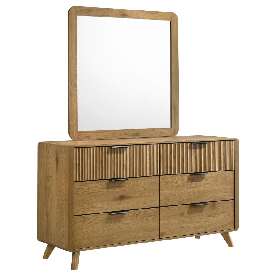(image for) Bennett Mid-Century 2-Piece 6-Drawer Dresser and Mirror Light Oak