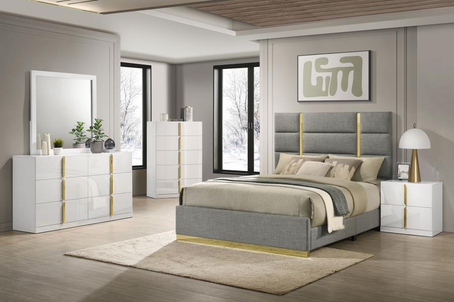(image for) Ines 5-piece Eastern King Bedroom Set Grey and White High Gloss