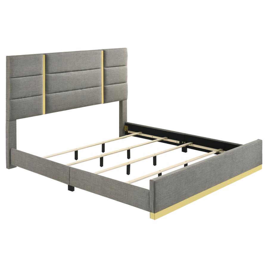 (image for) Ines 56-inch Fabric Upholstered Eastern King Panel Bed Grey