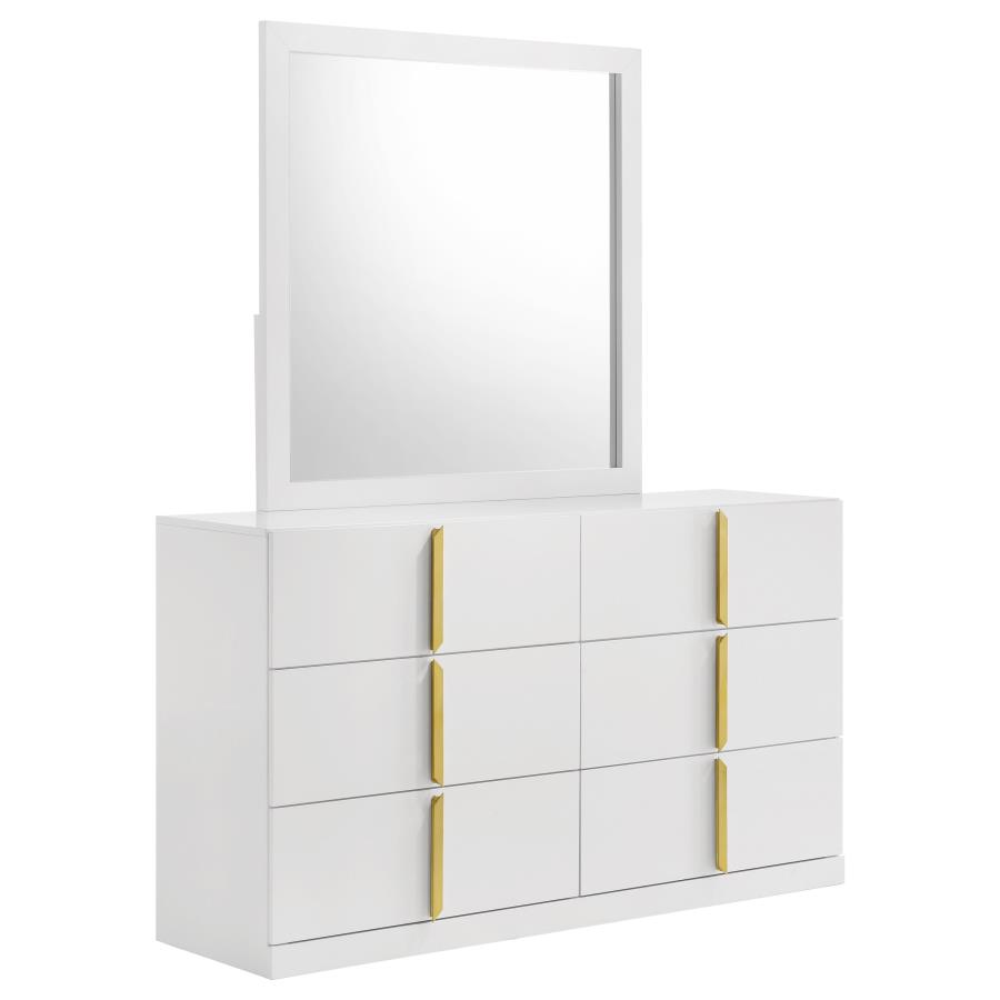 (image for) Ines 6-drawer Bedroom Dresser with Mirror White High Gloss