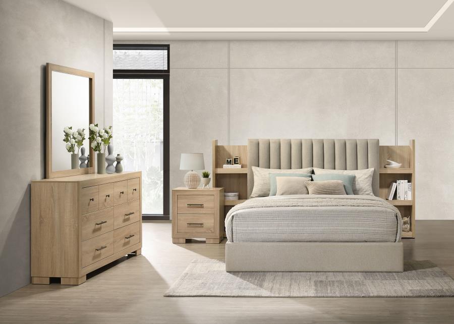 (image for) Arielle 4-Piece Eastern King Upholstered Bedroom Set Light Oak