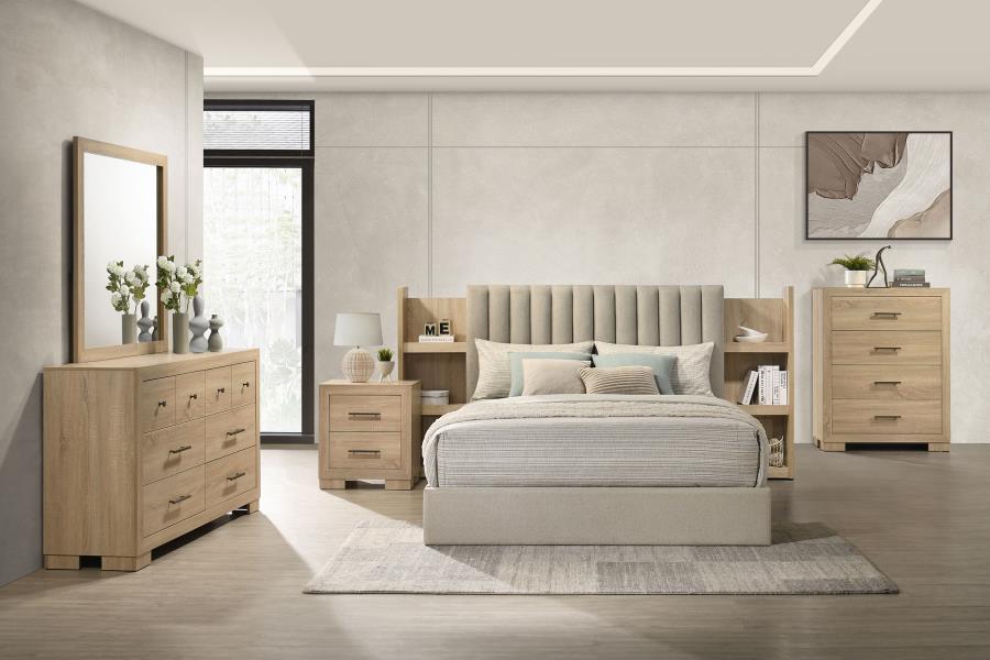 (image for) Arielle 5-Piece Queen Upholstered Bedroom Set Light Oak