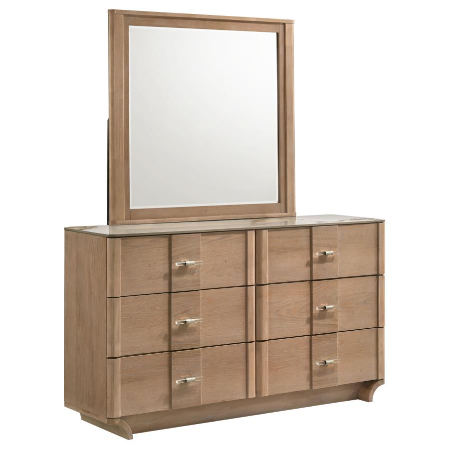 (image for) Leanne 6-drawer Sinter Stone Top Dresser and Mirror Light Oak