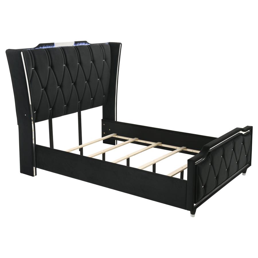 (image for) Lorient Queen LED Upholstered Wingback Bed Black