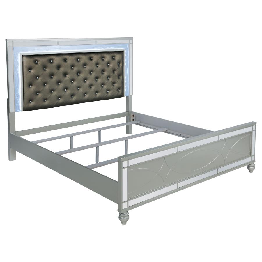 (image for) Gunnison Wood Eastern King LED Panel Bed Silver Metallic