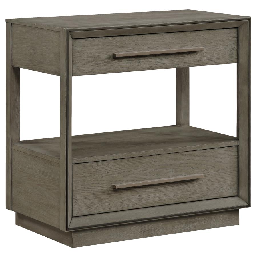 (image for) Durango 2-drawer Nightstand Bedside Table Taupe Oak