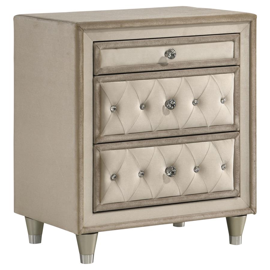 (image for) Antonella Upholstered 3-drawer Nightstand Ivory and Camel