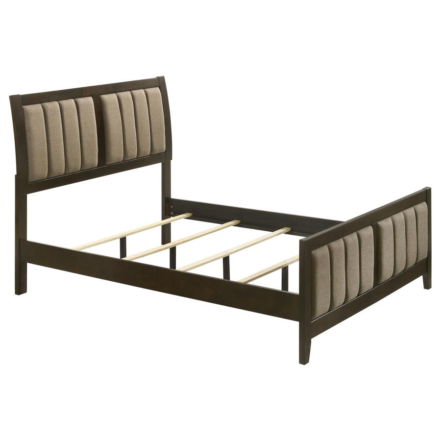 (image for) Wilkes Full Vertical-Channel Upholstered Panel Bed Dark Cocoa