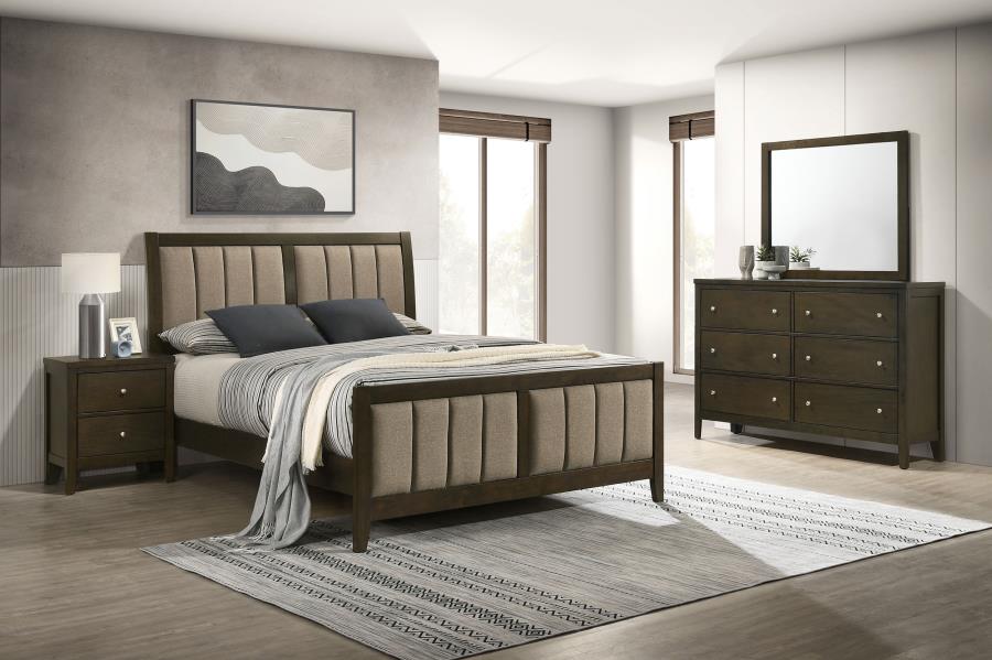 (image for) Wilkes 4-Piece Queen Bedroom Set with Upholstered Bed Dark Cocoa