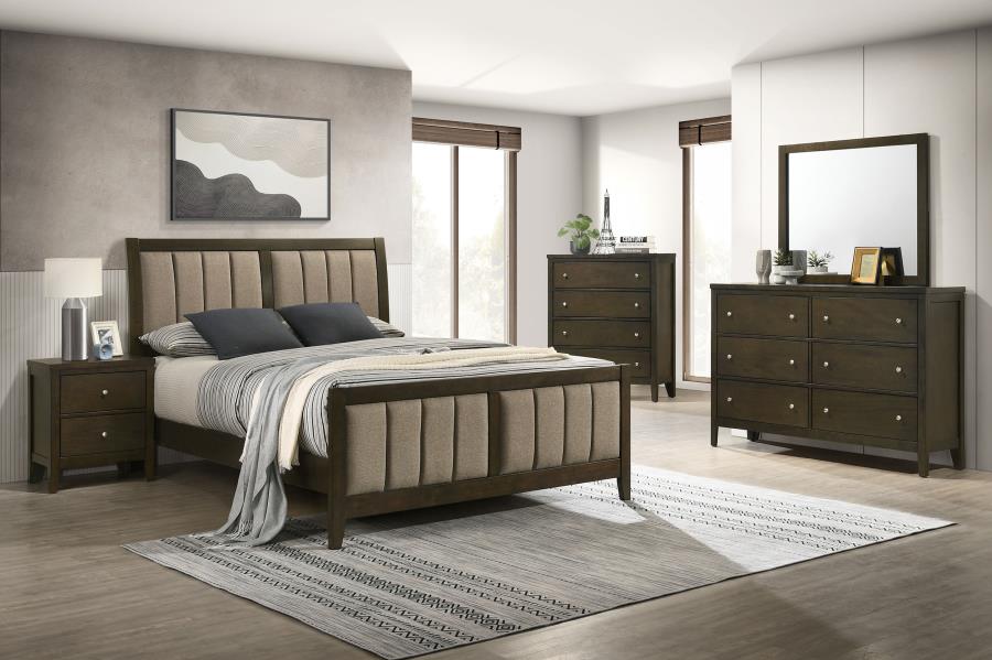 (image for) Wilkes 5-Piece Queen Bedroom Set with Upholstered Bed Dark Cocoa