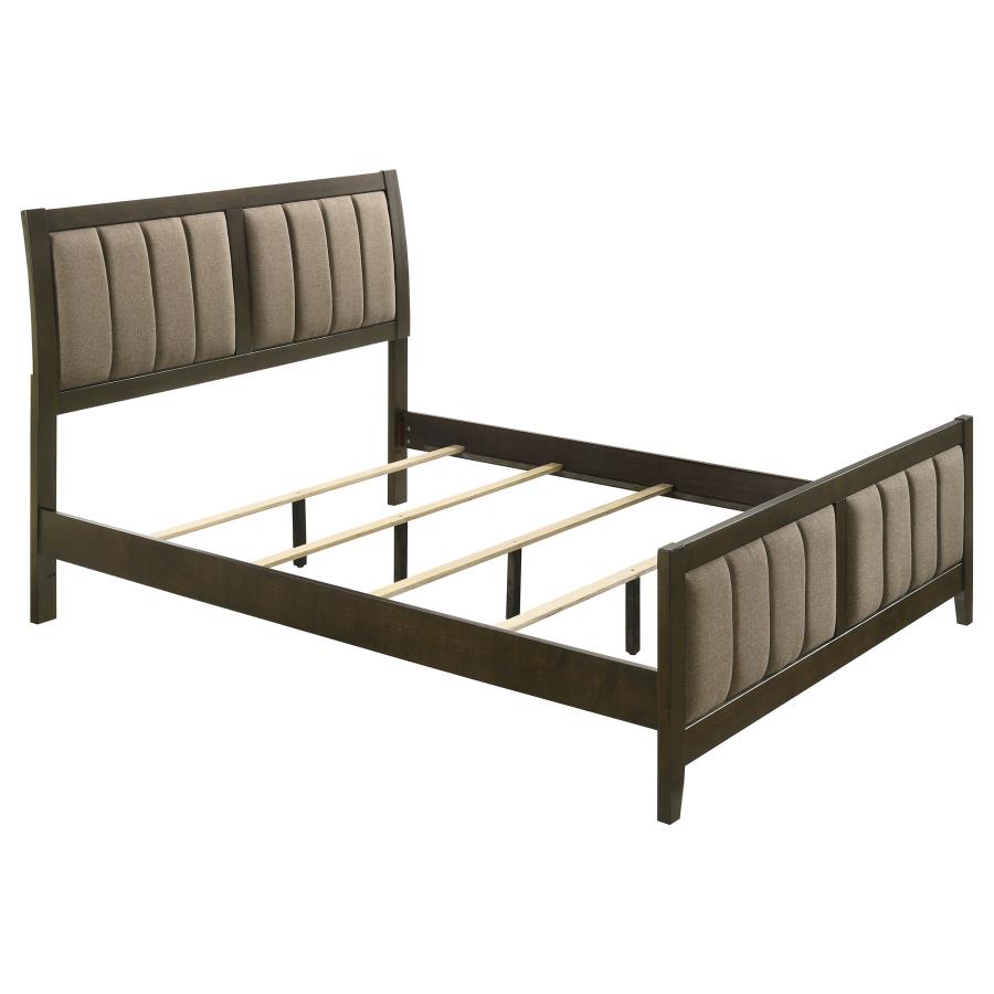(image for) Wilkes Queen Vertical-Channel Upholstered Panel Bed Dark Cocoa
