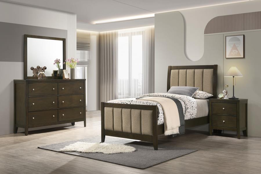 (image for) Wilkes 4-Piece Twin Bedroom Set with Upholstered Bed Dark Cocoa