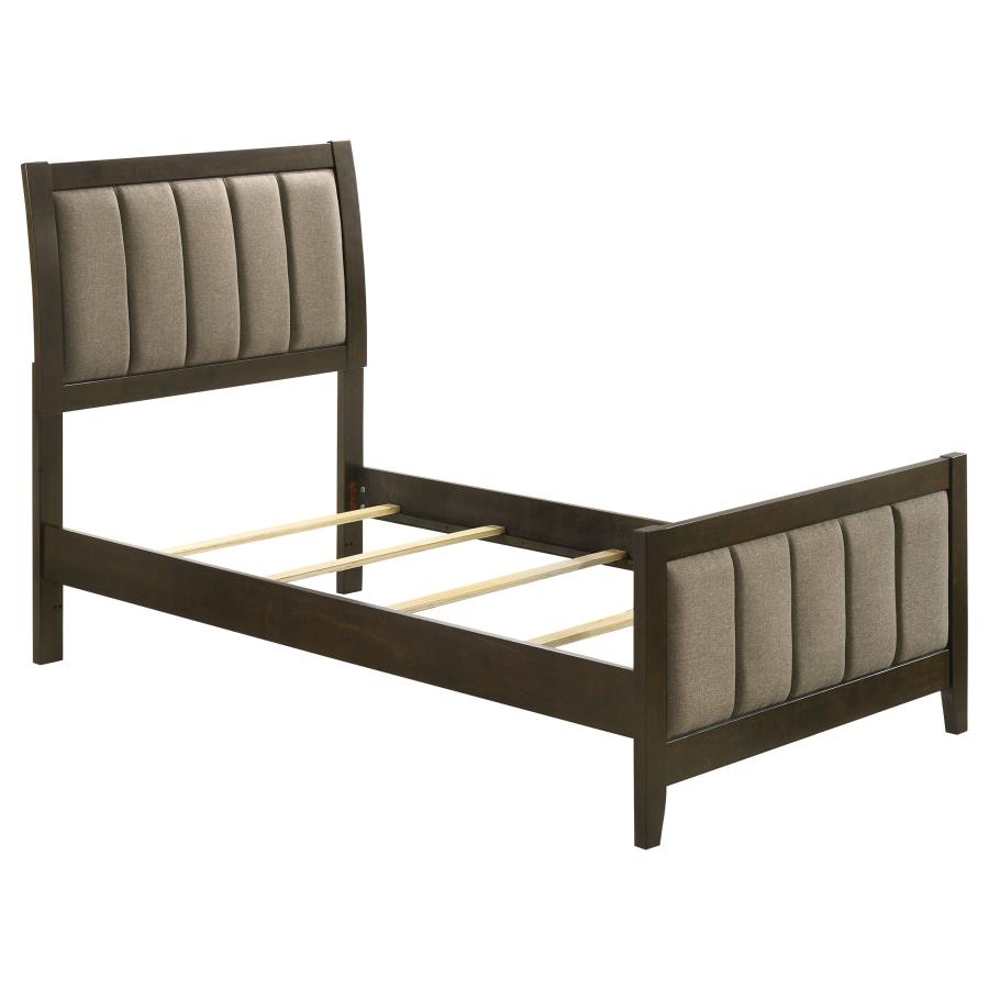 (image for) Wilkes Twin Vertical-Channel Upholstered Panel Bed Dark Cocoa