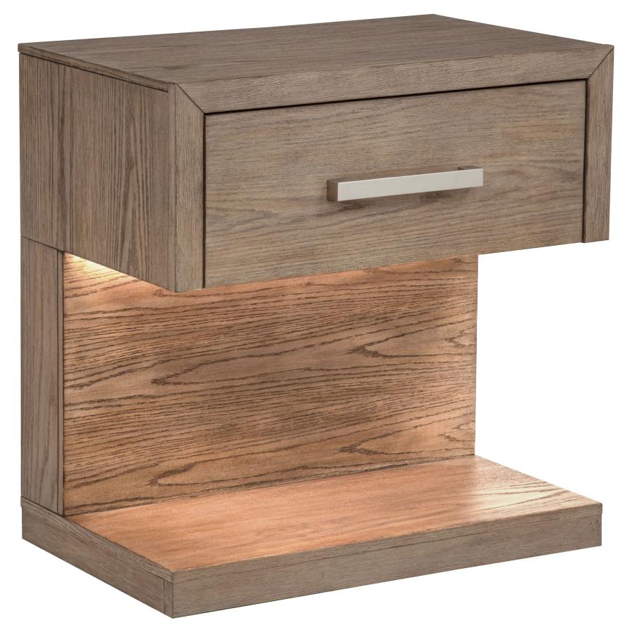 (image for) Kenora 1-drawer Nightstand Bedside Table Barley Brown