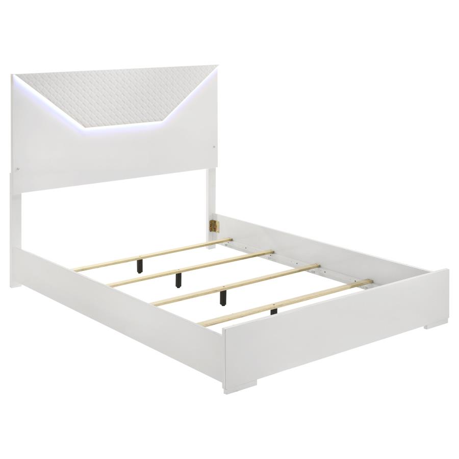 (image for) Ives Queen Panel Bed LED Headboard White High Gloss