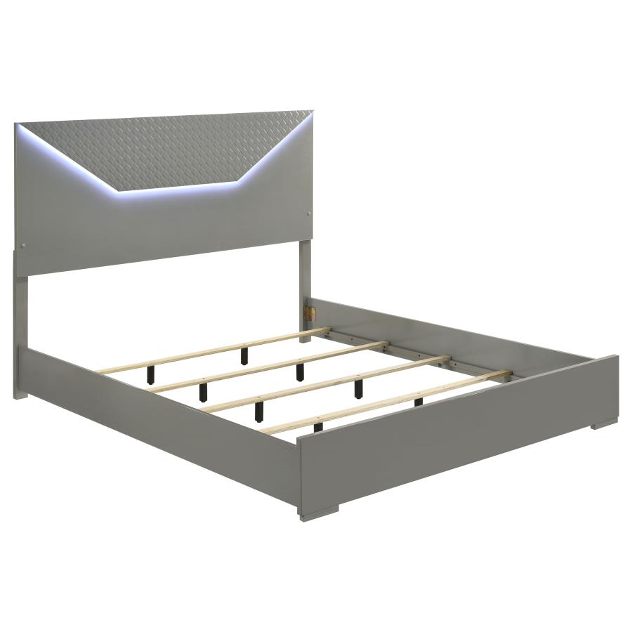 (image for) Ives Eastern King Panel Bed LED Headboard Grey High Gloss