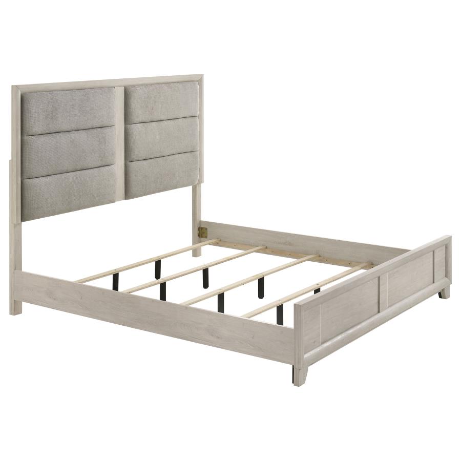(image for) Farre Eastern King Upholstered Platform Panel Bed Washed Grey