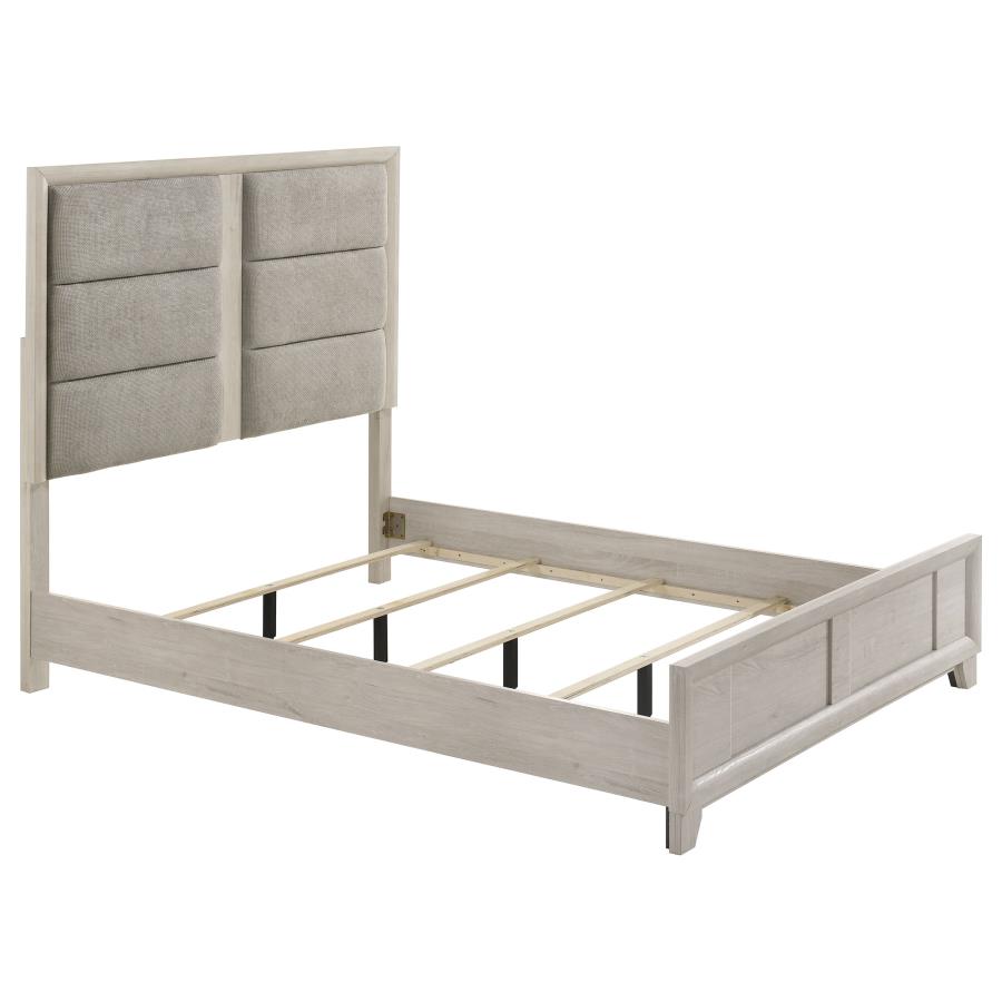(image for) Farre Queen Upholstered Platform Panel Bed Washed Grey