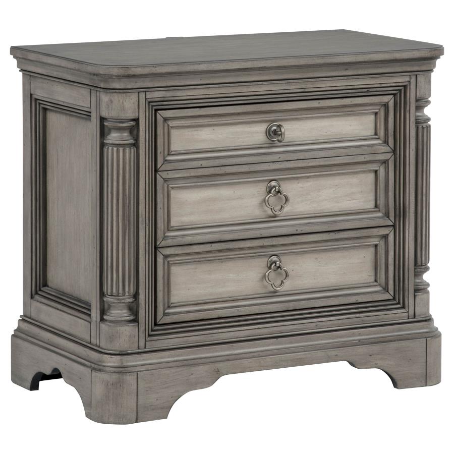 (image for) Cresswell 3-drawer Nightstand Bedside Table Weathered Taupe