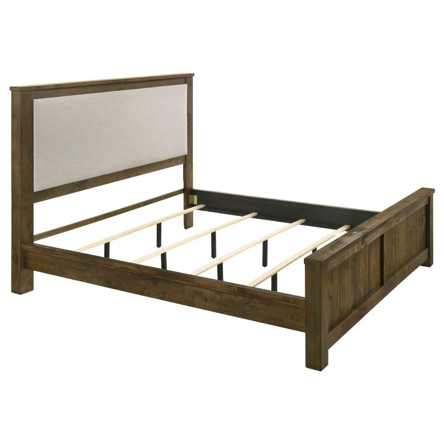 (image for) Doherty Eastern King Linen Upholstered Panel Bed Rustic Brown