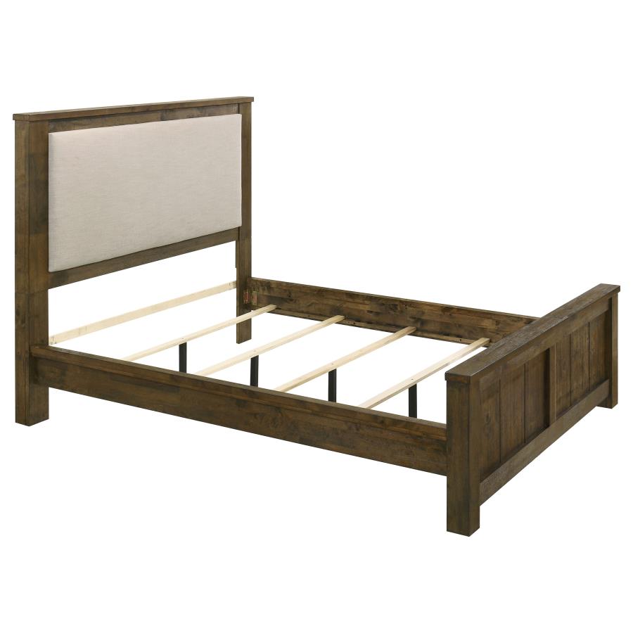 (image for) Doherty Queen Linen Upholstered Panel Bed Rustic Brown