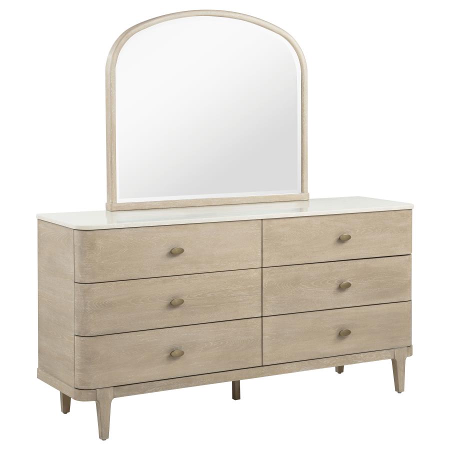 (image for) Lucaire 6-drawer Dresser Cabinet with Mirror Sandstone