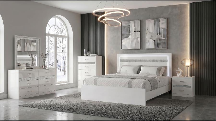 (image for) Viana 5-Piece Touch-Control LED Eastern King Bedroom Set White High Gloss