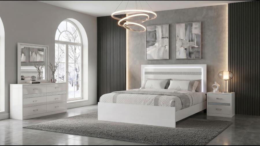 (image for) Viana 4-Piece Touch-Control LED Queen Bedroom Set White High Gloss