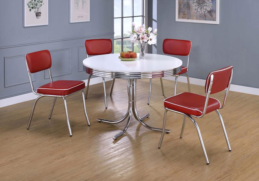 (image for) Retro 5-piece Round Dining Table Set White and Red