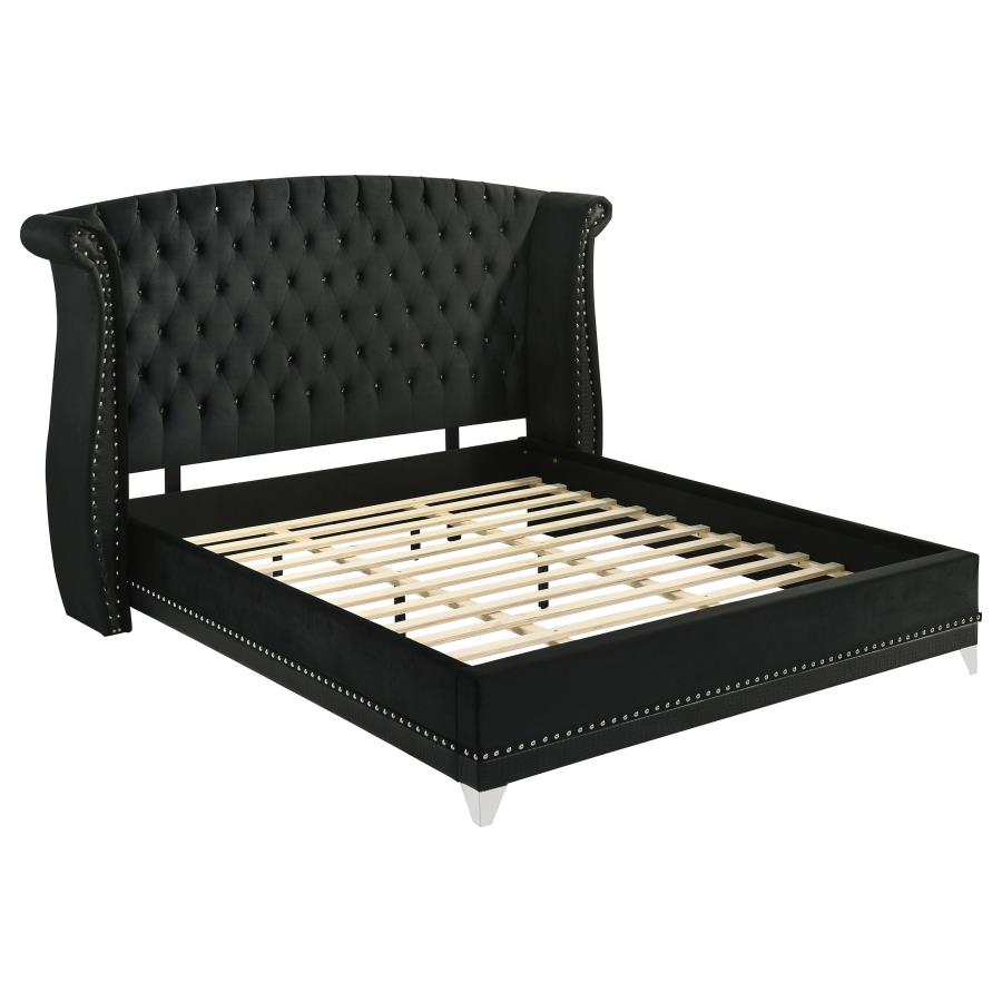 (image for) Barzini Upholstered Eastern King Wingback Bed Black