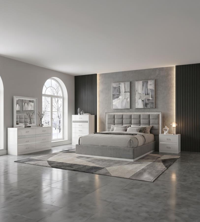 (image for) Viana 5-Piece Eastern King Platform Bedroom Set Grey and White High Gloss