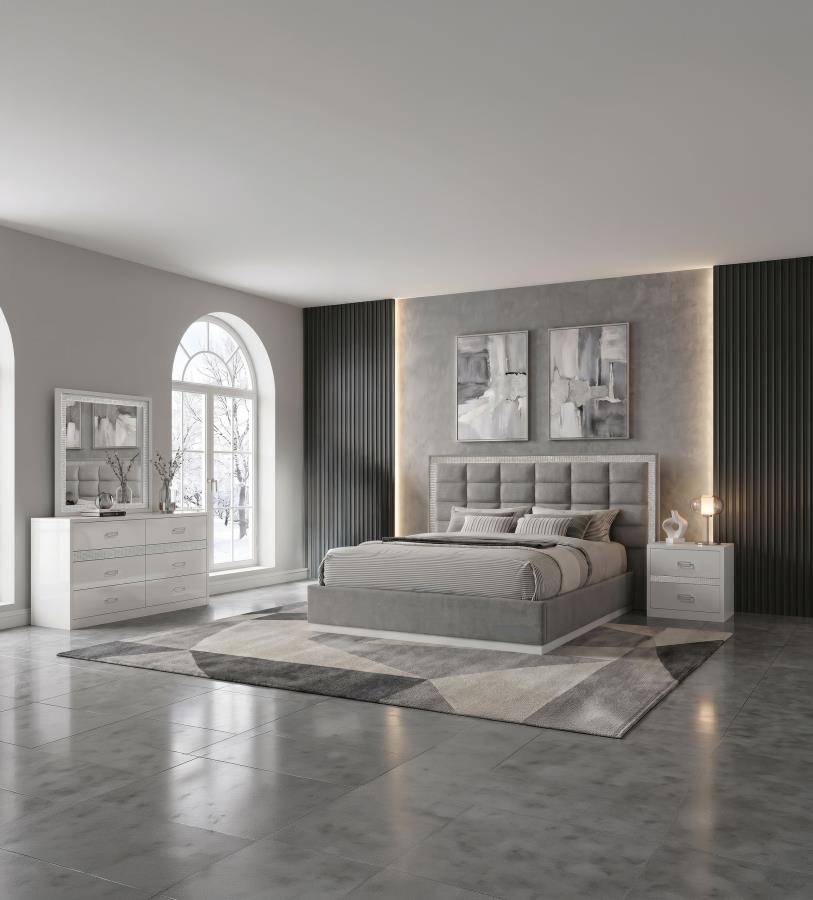 (image for) Viana 4-Piece Queen Platform Bedroom Set Grey and White High Gloss